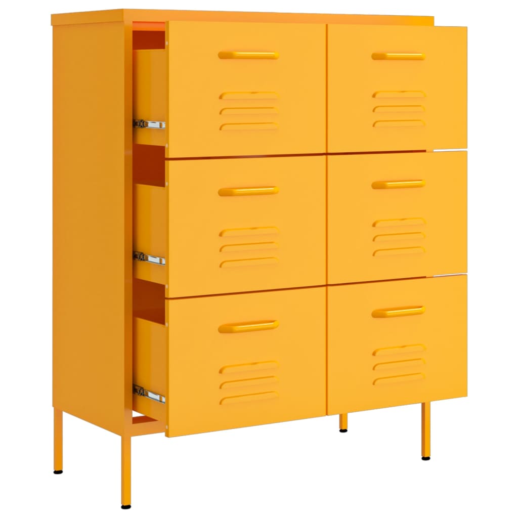 Kommode sennepsgul 80x35x101,5 cm stål