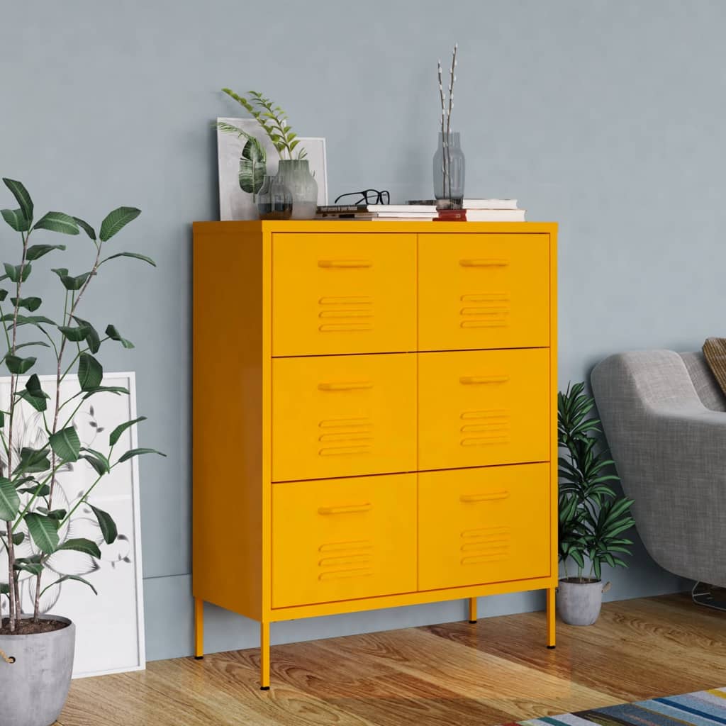 Kommode sennepsgul 80x35x101,5 cm stål