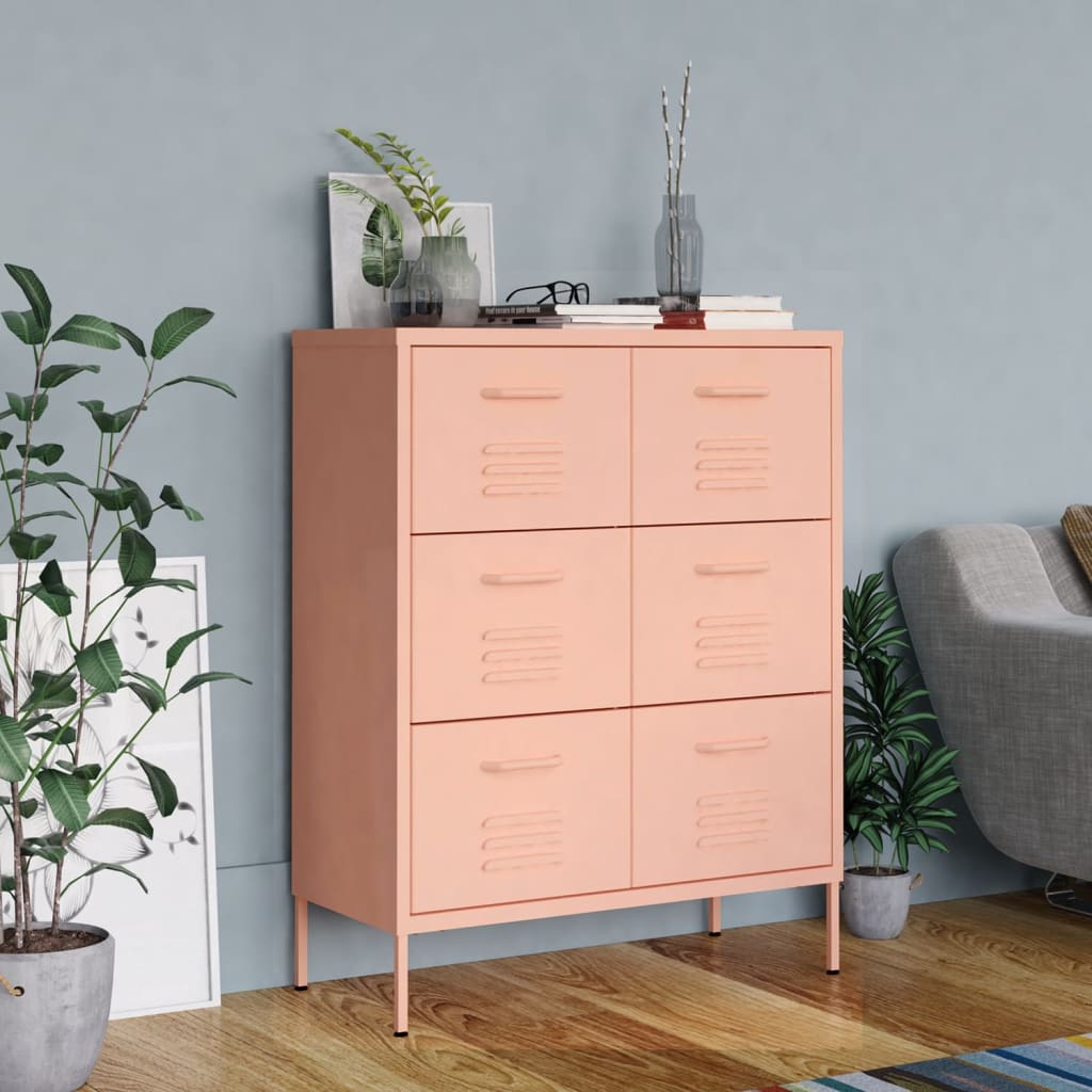 Kommode rosa 80x35x101,5 cm stål