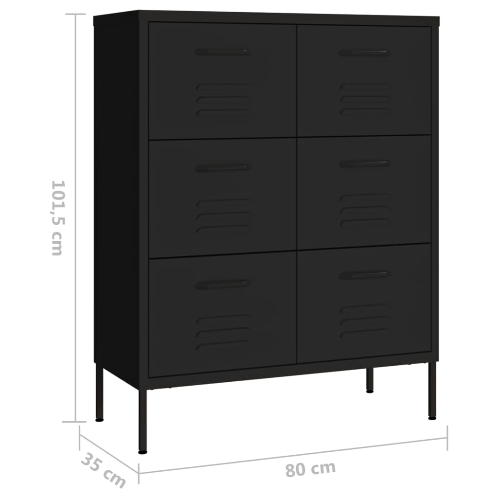 Kommode svart 80x35x101,5 cm stål vidaXL