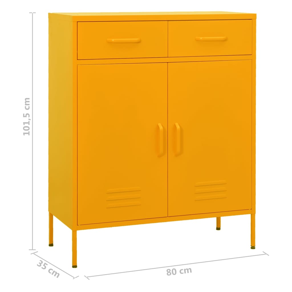 Oppbevaringsskap sennepsgul 80x35x101,5 cm stål vidaXL