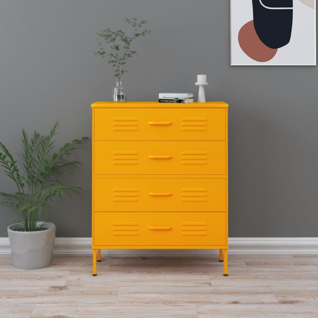 Kommode sennepsgul 80x35x101,5 cm stål vidaXL