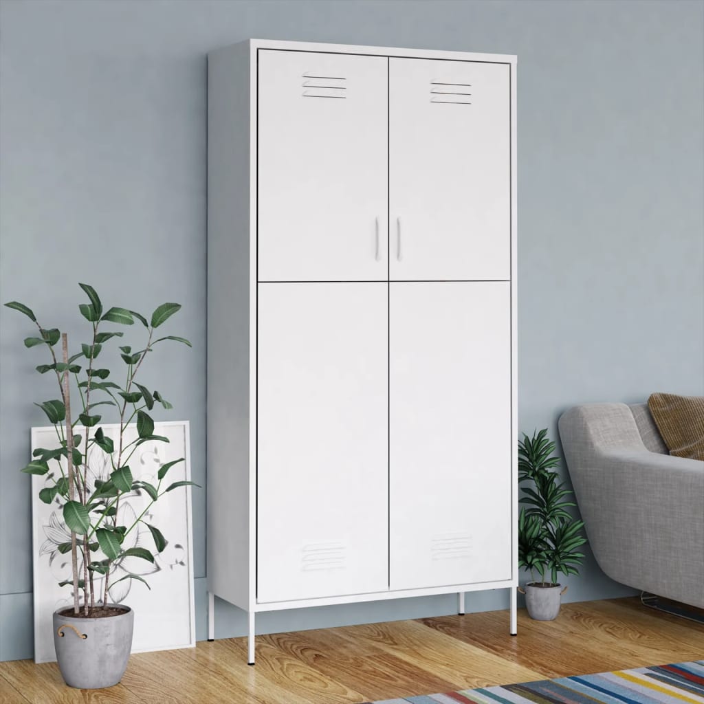 Garderobe hvit 90x50x180 cm stål