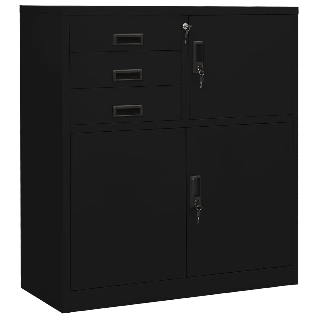 Kontorskap svart 90x40x102 cm stål vidaXL