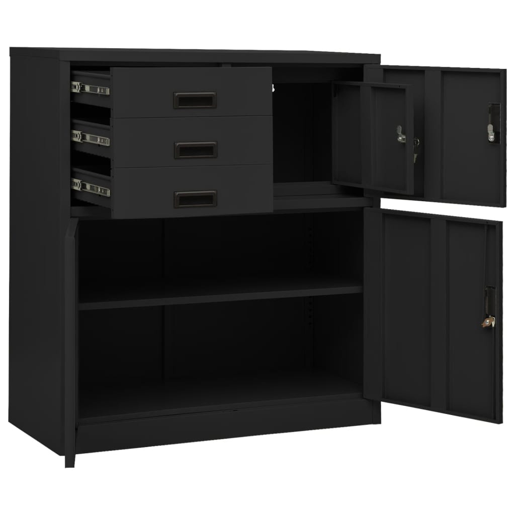 Kontorskap antrasitt 90x40x102 cm stål