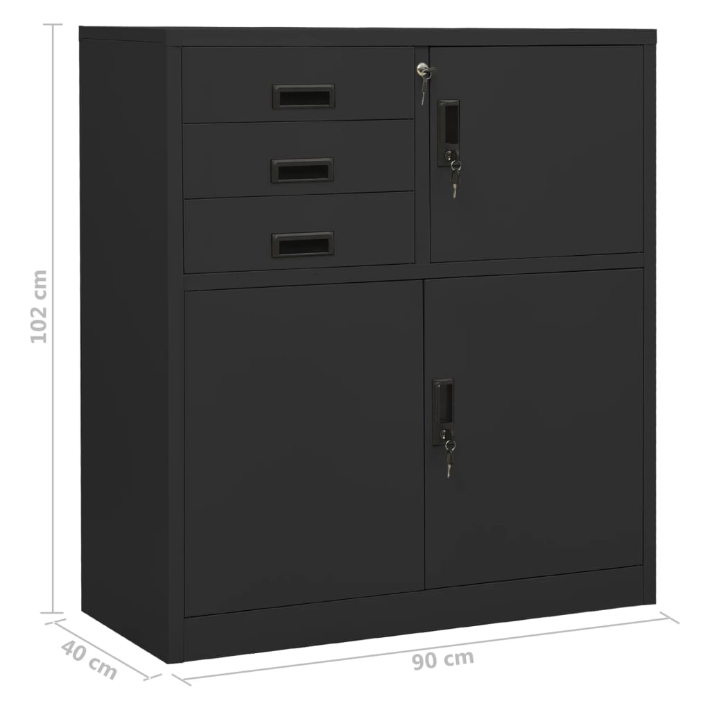 Kontorskap antrasitt 90x40x102 cm stål
