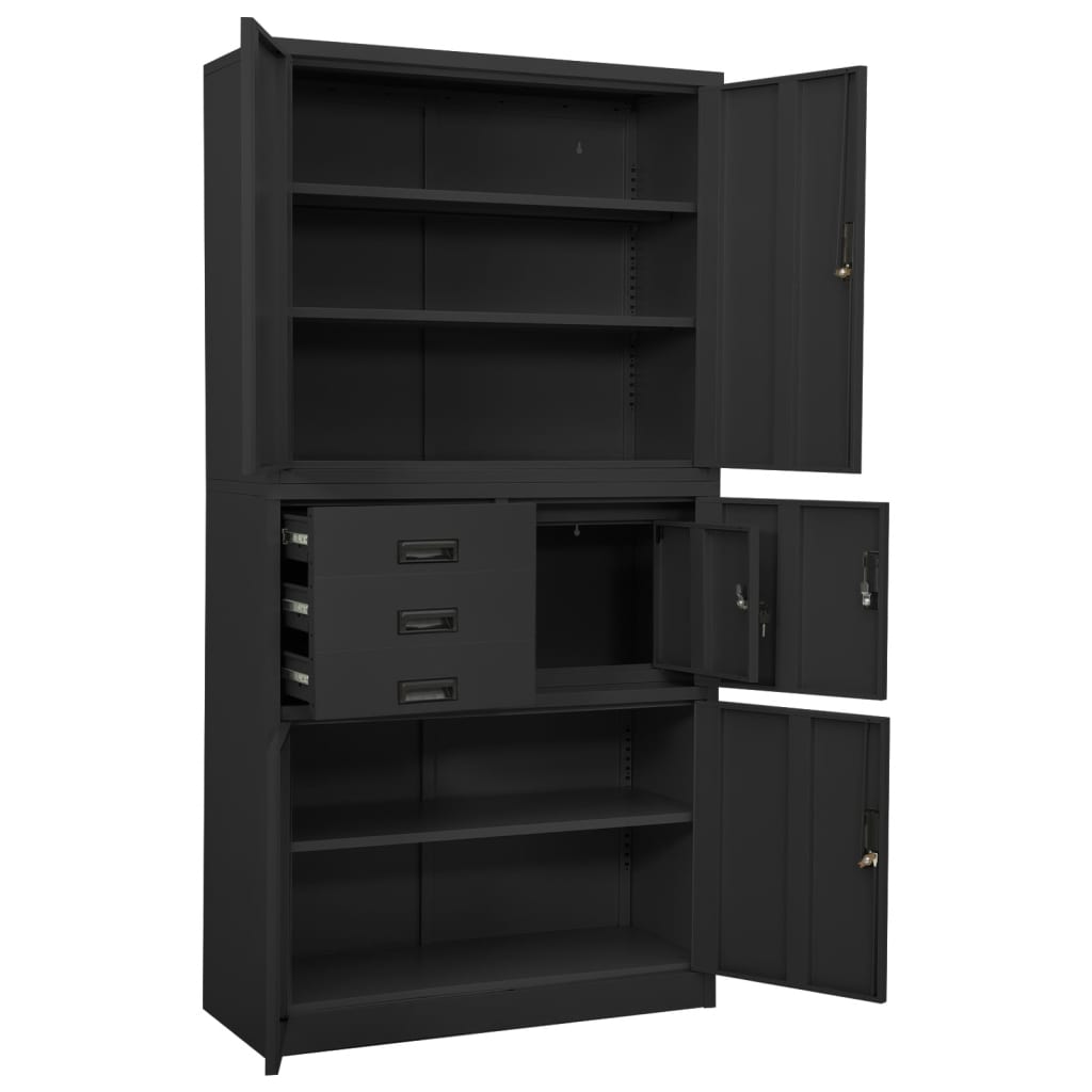 Kontorskap antrasitt 90x40x180 cm stål vidaXL