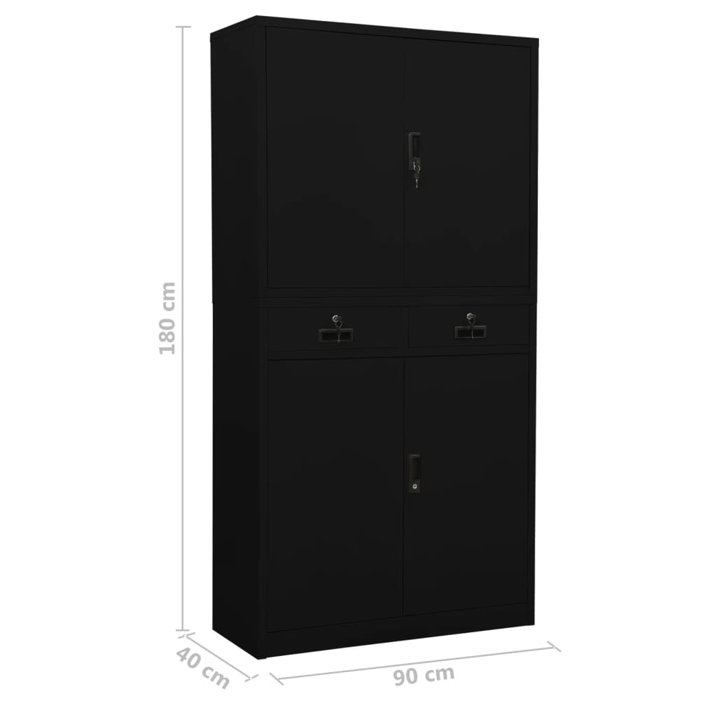 Kontorskap svart 90x40x180 cm stål