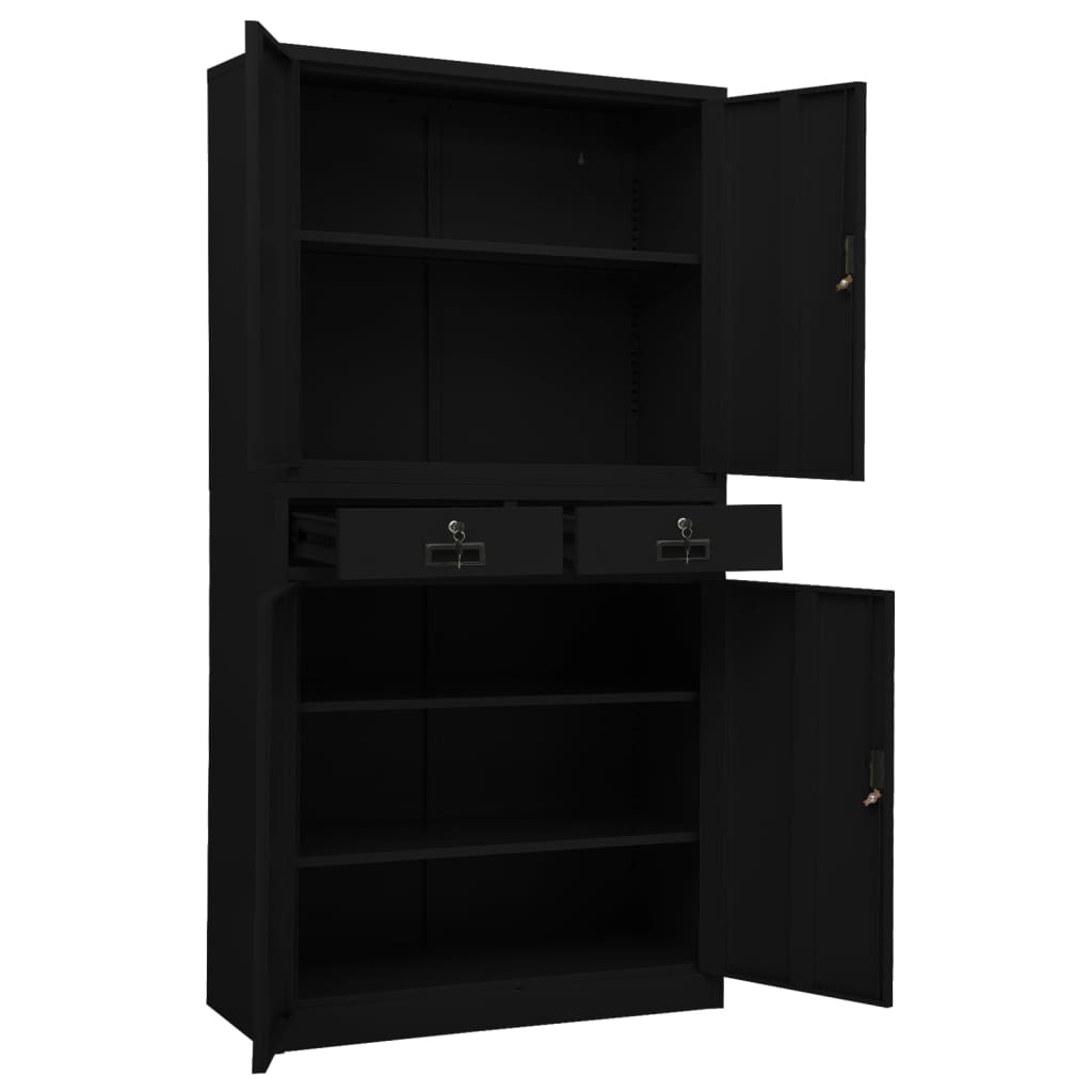 Kontorskap svart 90x40x180 cm stål