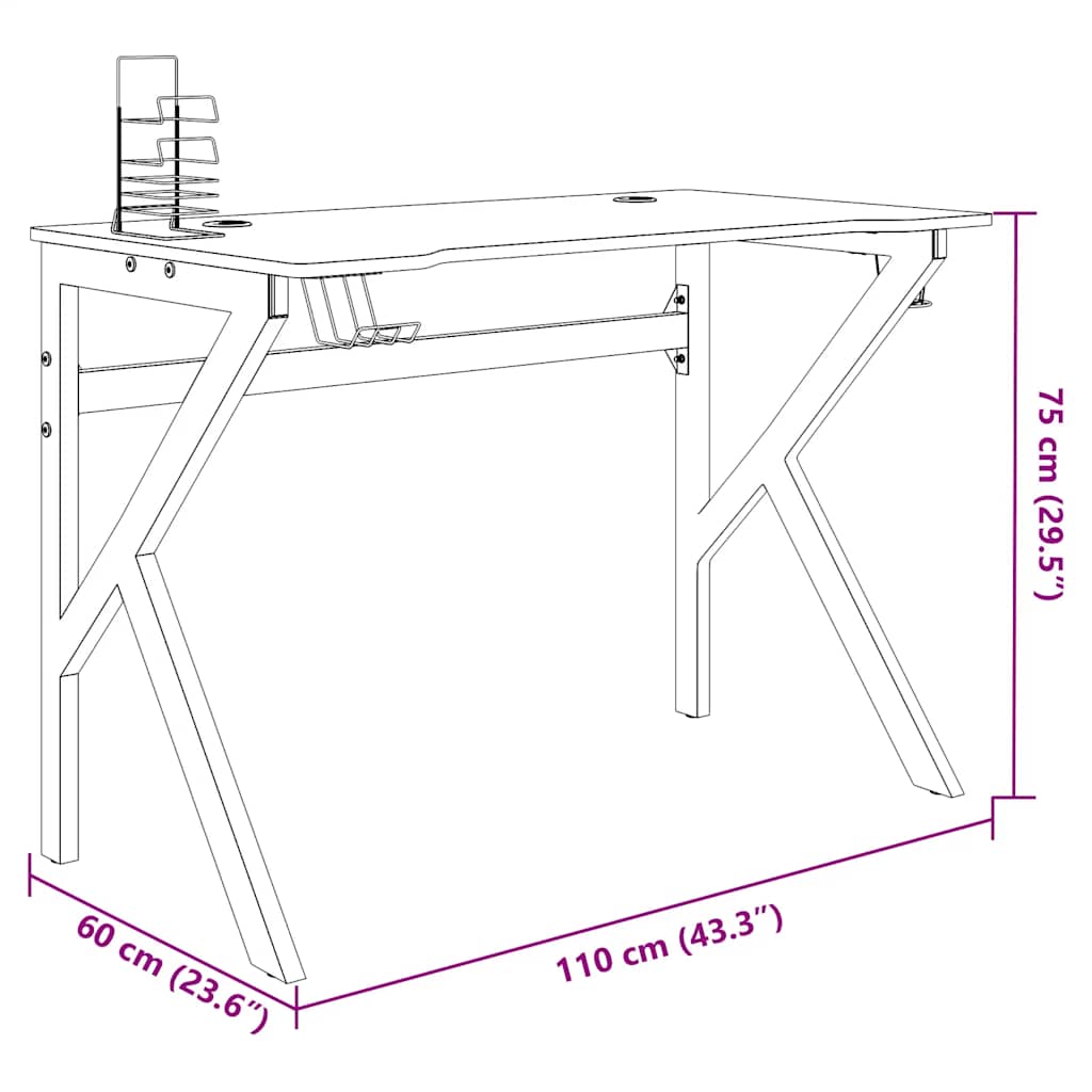 Spillebord med K-formede ben svart 110x60x75 cm