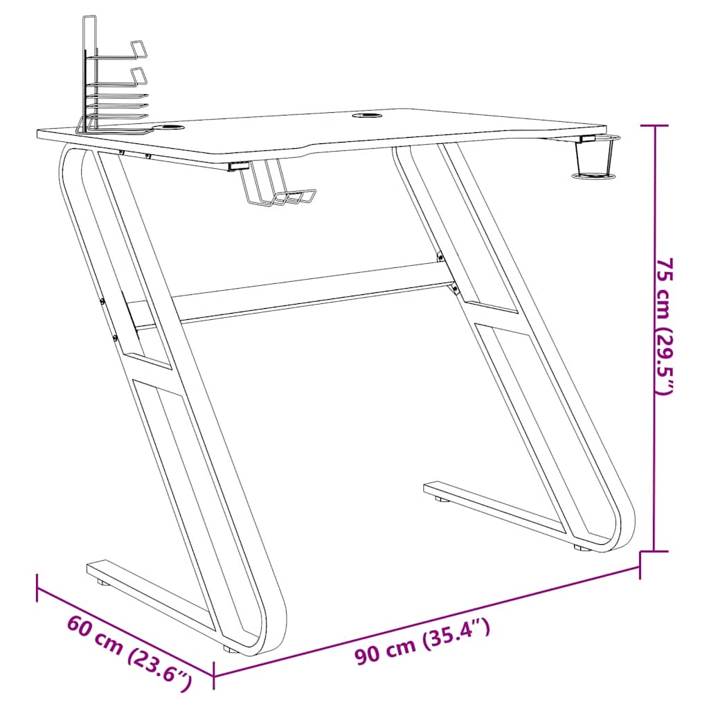 Gamingbord med ZZ-formede ben svart 90x60x75 cm
