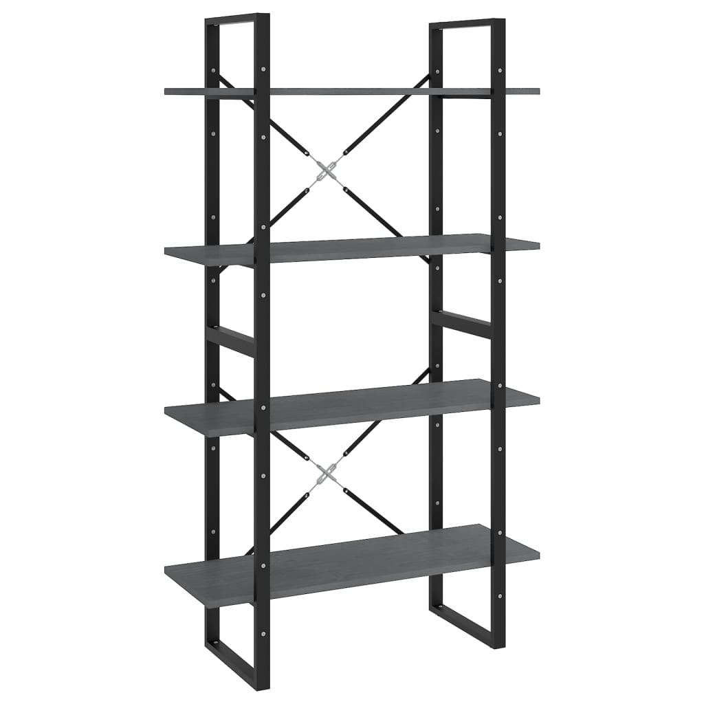 Bokhylle 4 nivåer grå 80x30x140 cm heltre furu