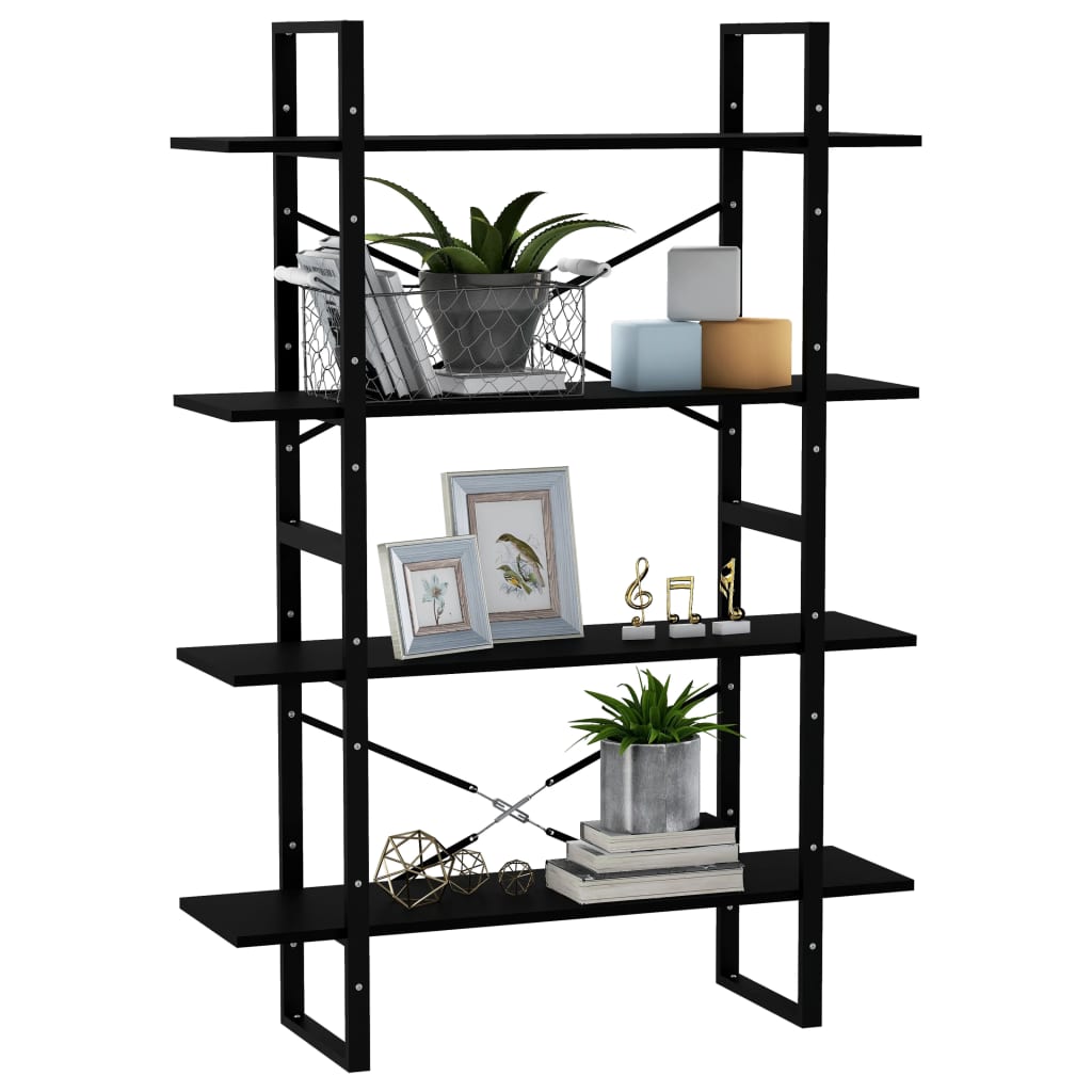 Bokhylle 4 nivåer svart 100x30x140 cm heltre furu