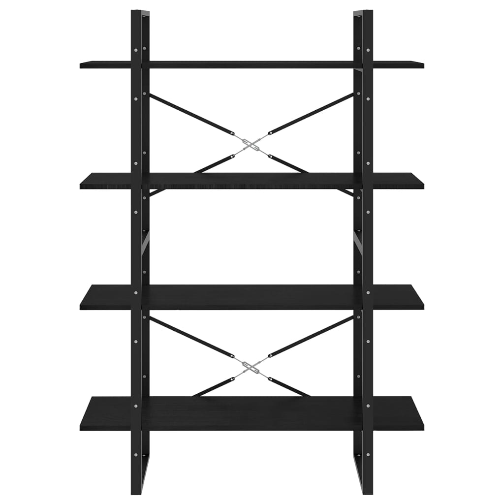 Bokhylle 4 nivåer svart 100x30x140 cm heltre furu