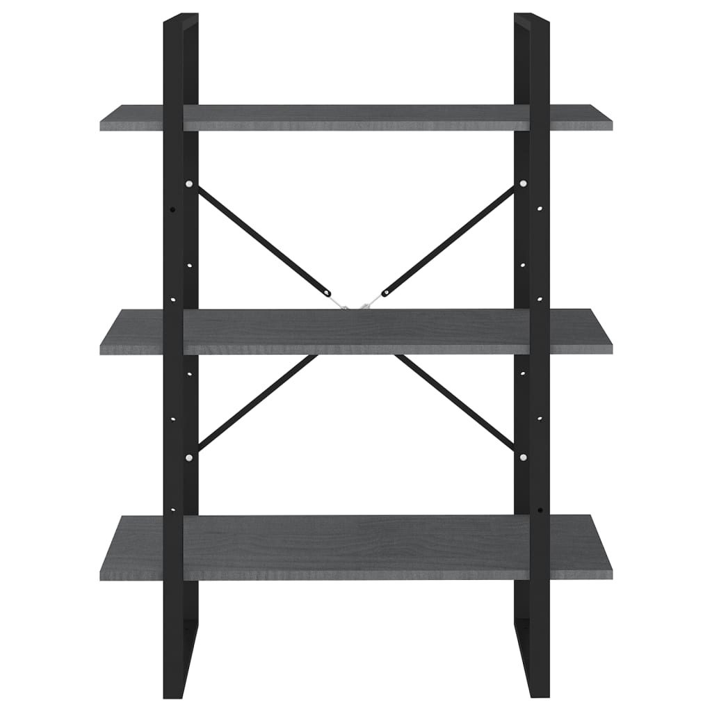 Bokhylle 3 nivåer grå 80x30x105 cm heltre furu