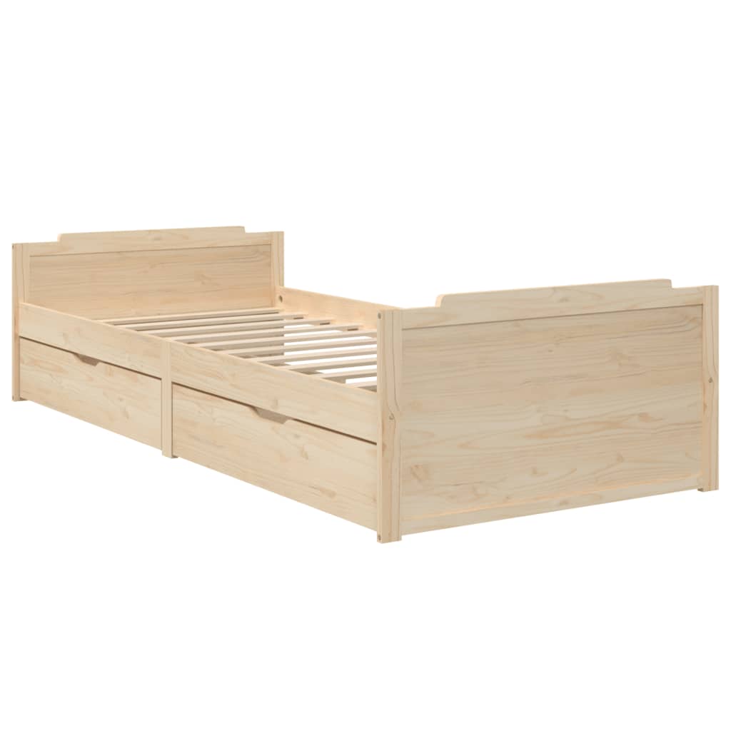 Sengeramme med skuffer heltre furu 90x200 cm