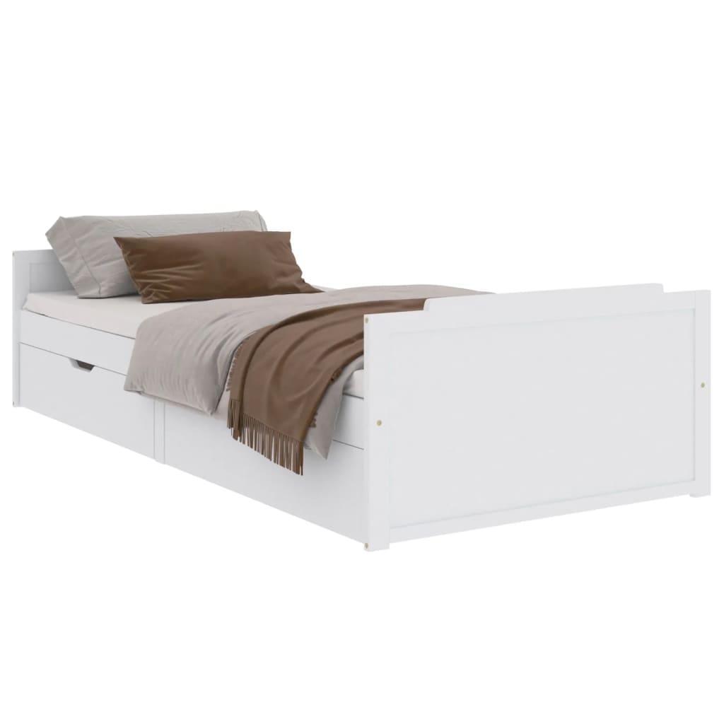 Sengeramme med skuffer hvit heltre furu 90x200 cm