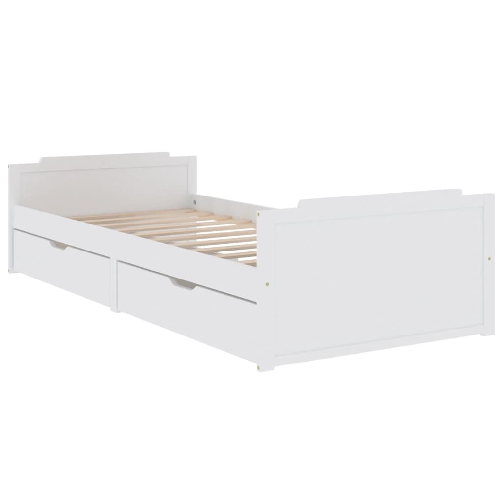Sengeramme med skuffer hvit heltre furu 90x200 cm