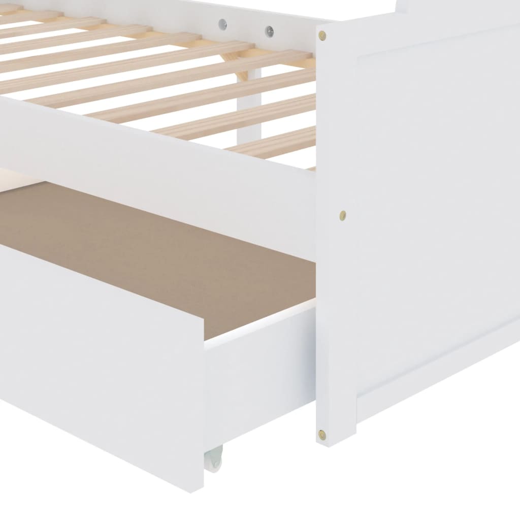 Sengeramme med skuffer hvit heltre furu 90x200 cm
