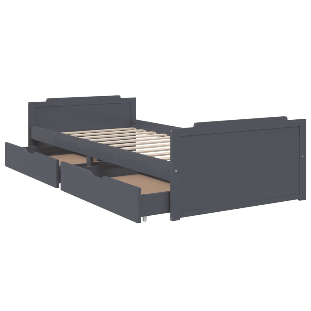 Sengeramme med skuffer mørkegrå heltre furu 90x200 cm