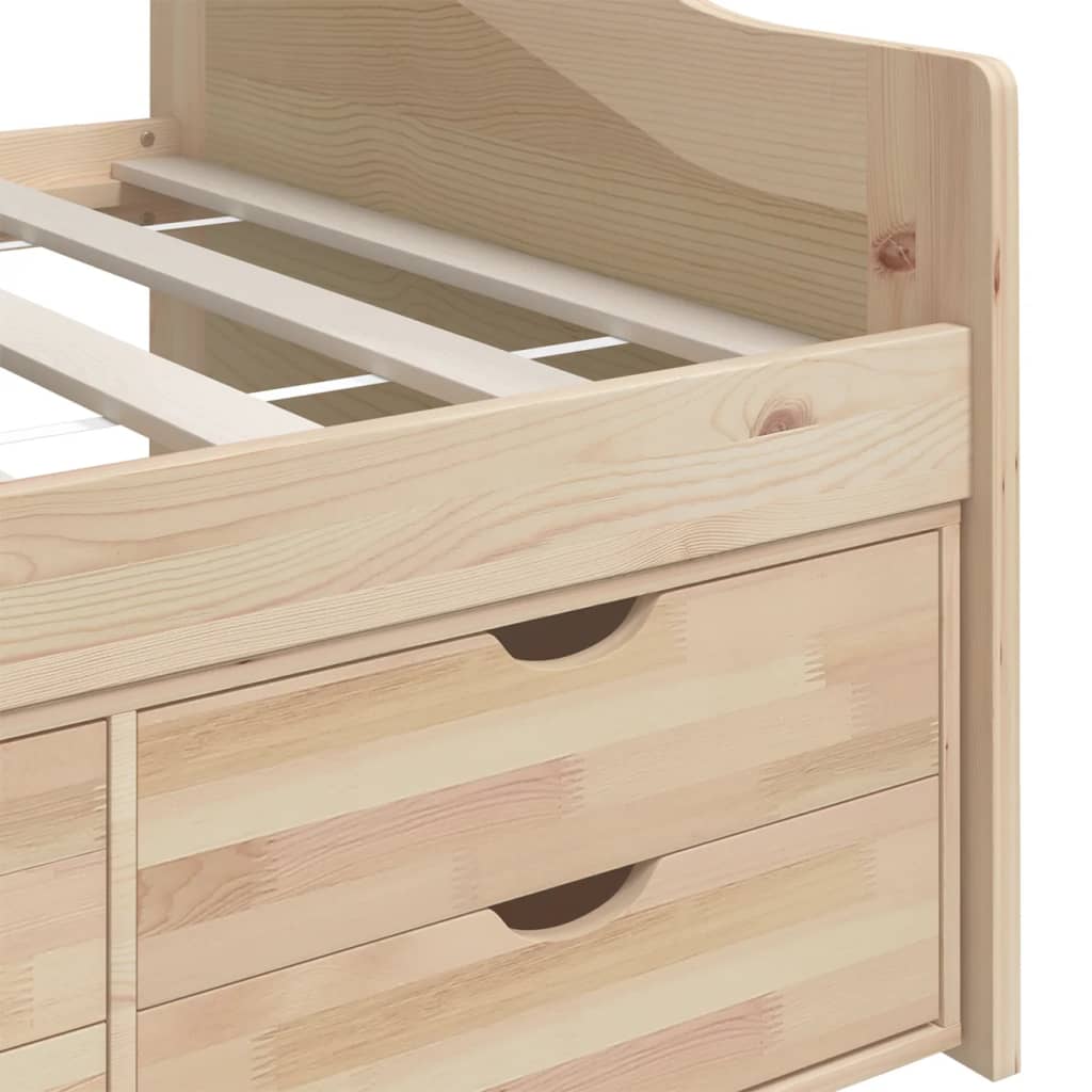 Sengeramme 3 seter med skuffer heltre furu 90x200 cm