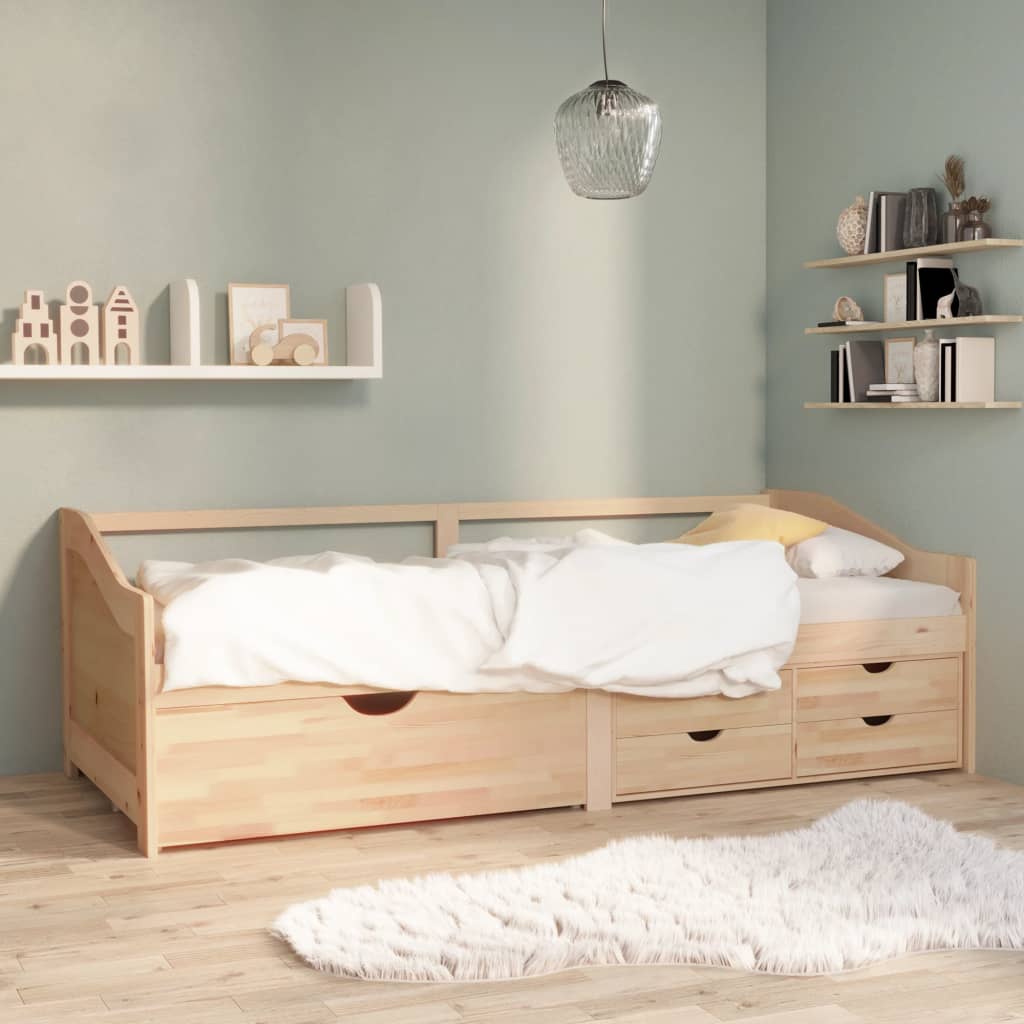 Sengeramme 3 seter med skuffer heltre furu 90x200 cm