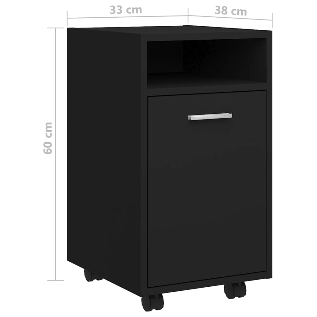 Sideskap med hjul svart 33x38x60 cm konstruert tre