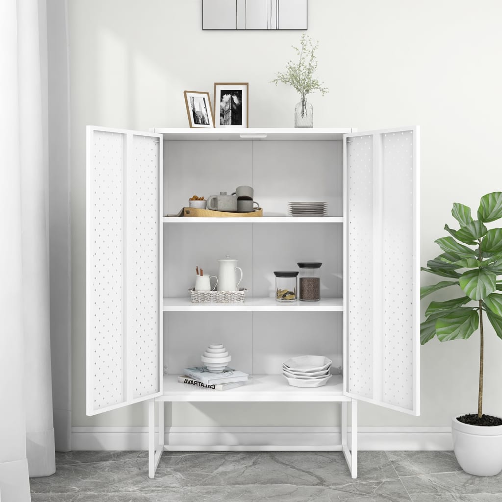Highboard hvit 80x35x135 cm stål