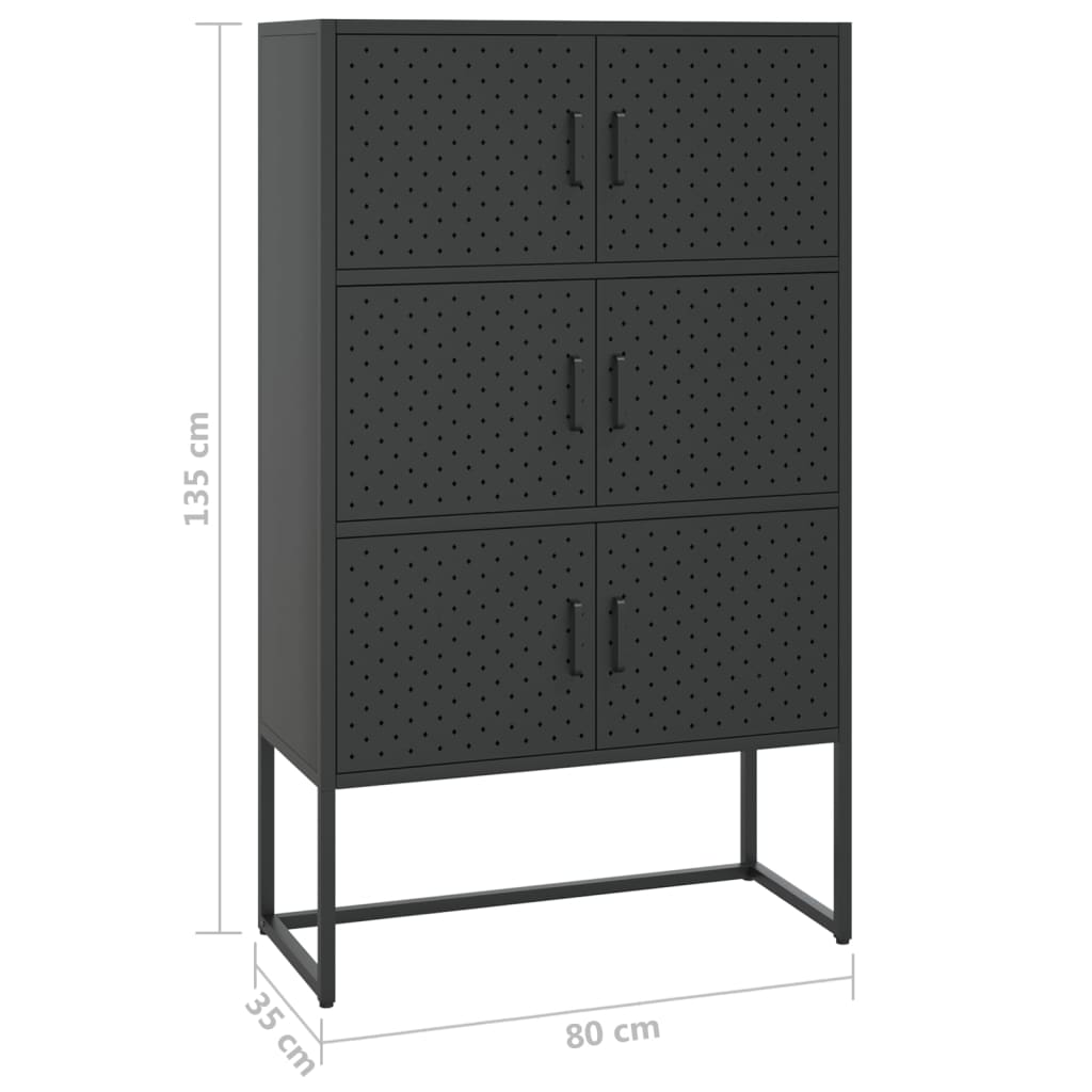 Highboard svart 80x35x135 cm stål