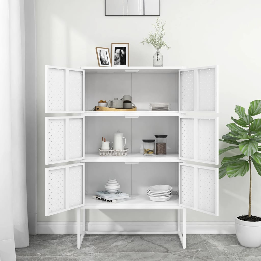 Highboard hvit 80x35x135 cm stål