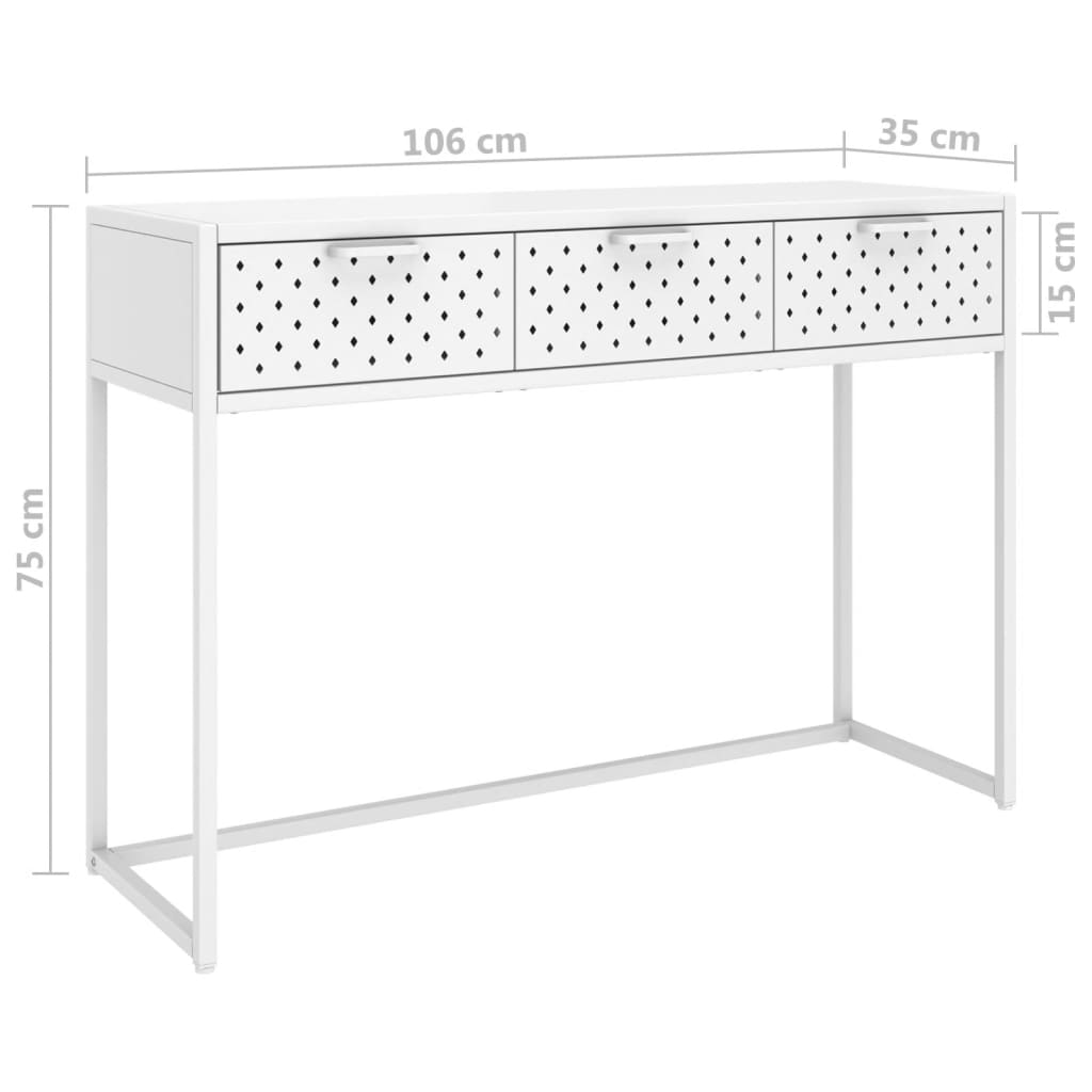 Konsollbord hvit 106x35x75 cm stål