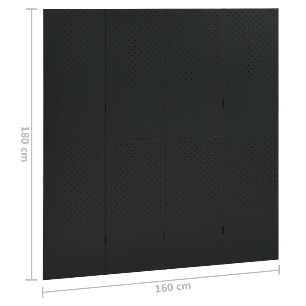 Romdeler 4 paneler svart 160x180 cm stål