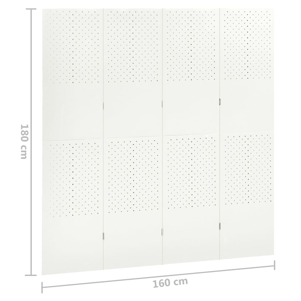 Romdeler 4 paneler hvit 160x180 cm stål