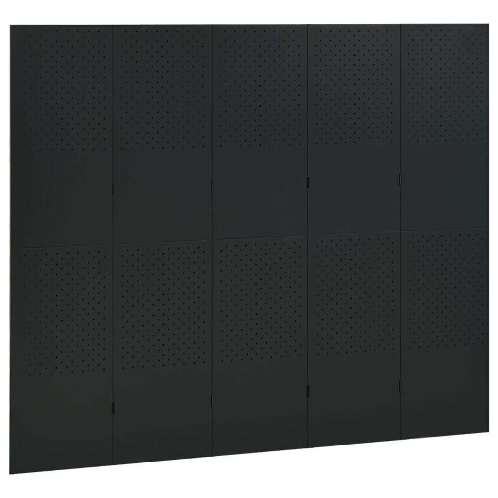 Romdeler 5 paneler svart 200x180 cm stål