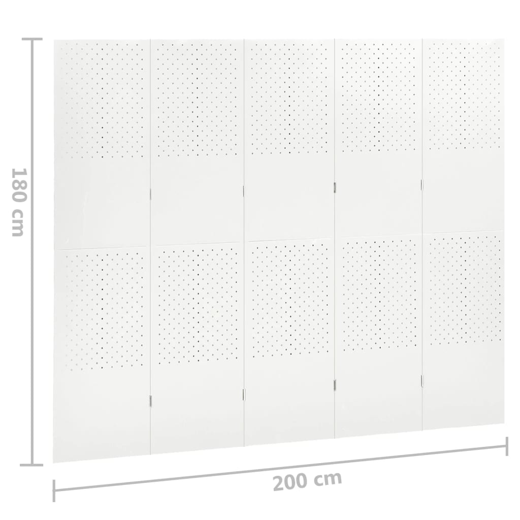 Romdeler 5 paneler hvit 200x180 cm stål
