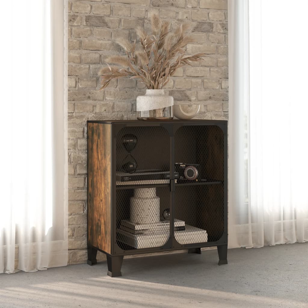 Oppbevaringsskap rustikk brun 72x36x82 cm metall og MDF