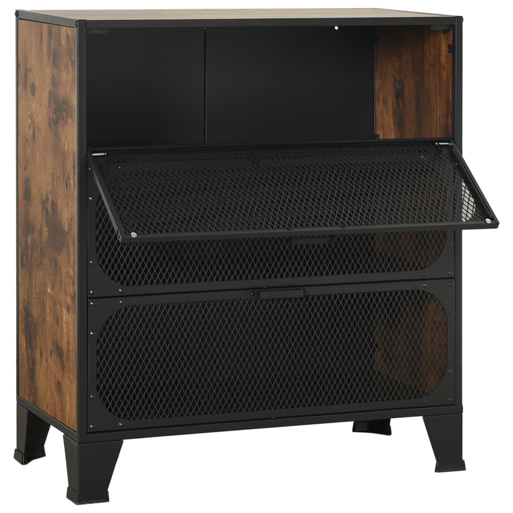 Oppbevaringsskap rustikk brun 72x36x82 cm metall og MDF