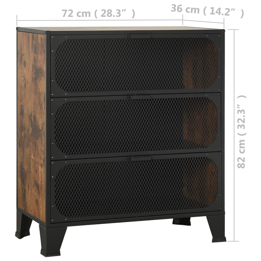 Oppbevaringsskap rustikk brun 72x36x82 cm metall og MDF