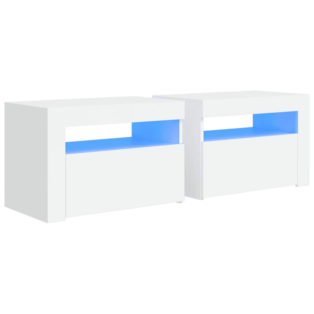 Nattbord med LED 2 stk hvit 60x35x40 cm