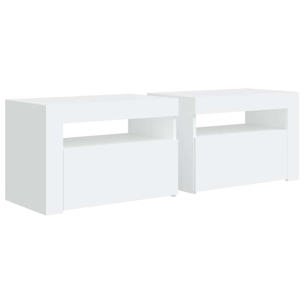 Nattbord med LED 2 stk hvit 60x35x40 cm