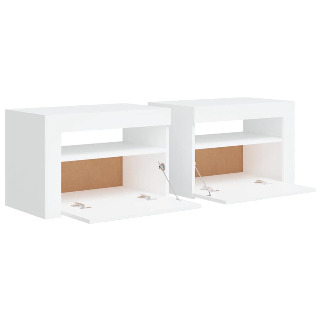 Nattbord med LED 2 stk hvit 60x35x40 cm
