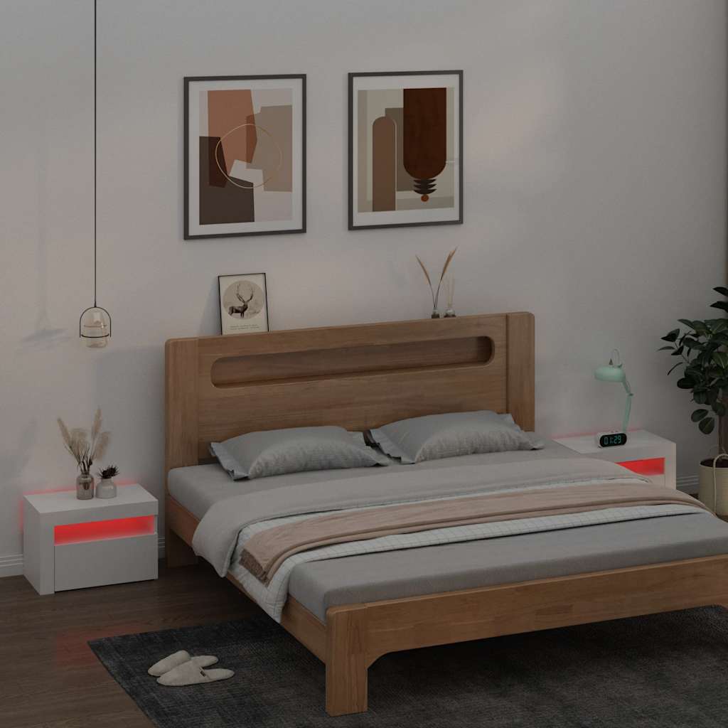 Nattbord med LED 2 stk hvit 60x35x40 cm
