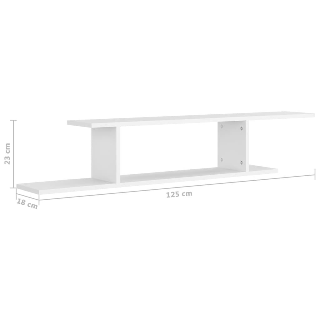 Veggmontert TV-hylle hvit 125x18x23 cm konstruert tre