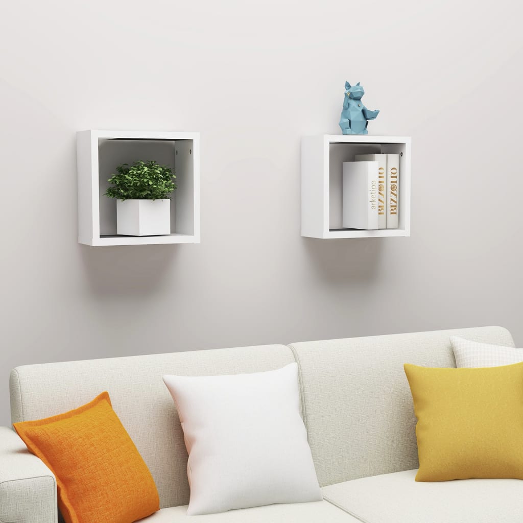 Vegghyller kubeformet 2 stk hvit 30x15x30 cm