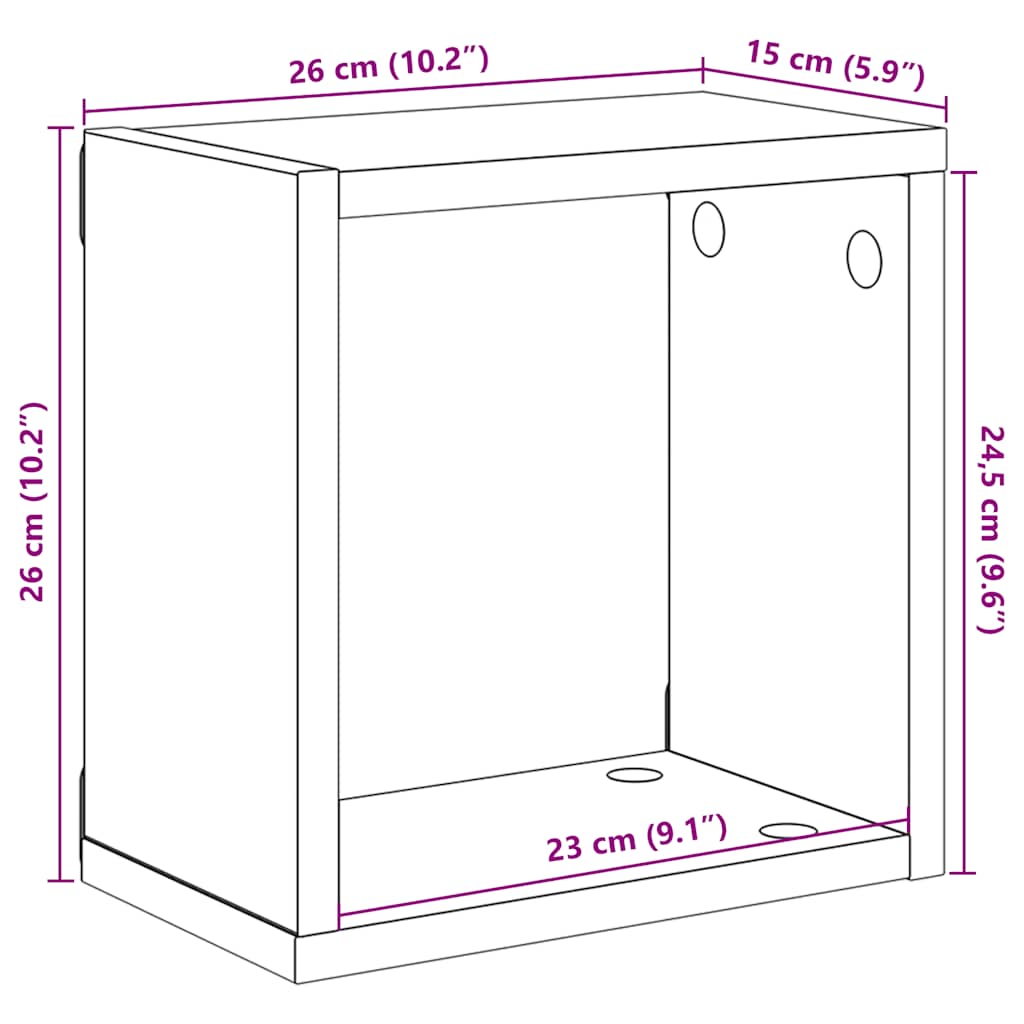 Vegghyller kubeformet 2 stk sonoma eik 26x15x26 cm