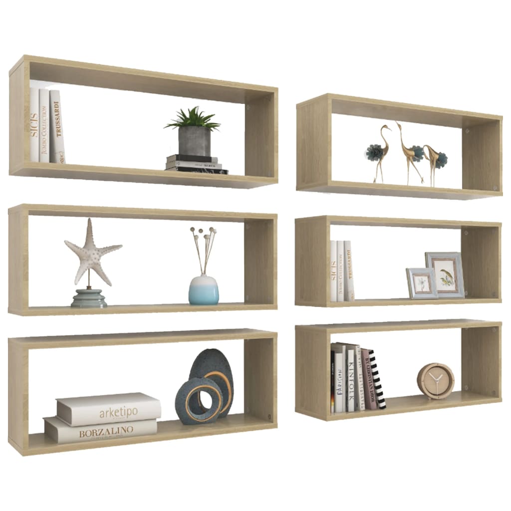 Vegghyller kubeformet 6stk sonoma eik 60x15x23cm konstruert tre