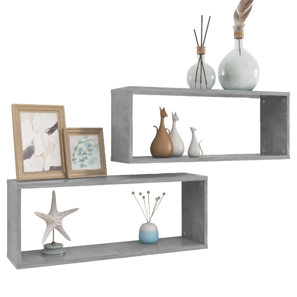 Vegghyller kubeformet 2 stk betonggrå 60x15x23cm konstruert tre