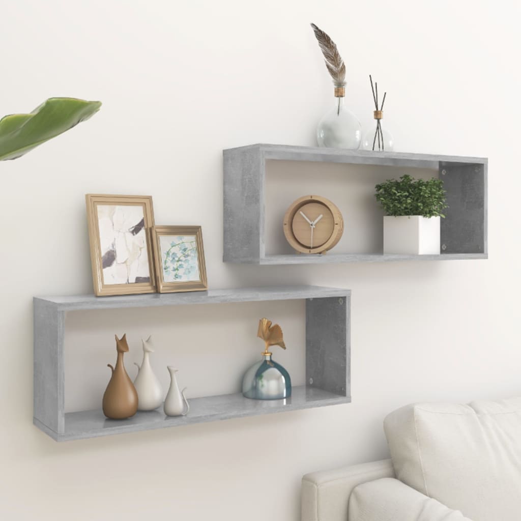 Vegghyller kubeformet 2 stk betonggrå 60x15x23cm konstruert tre