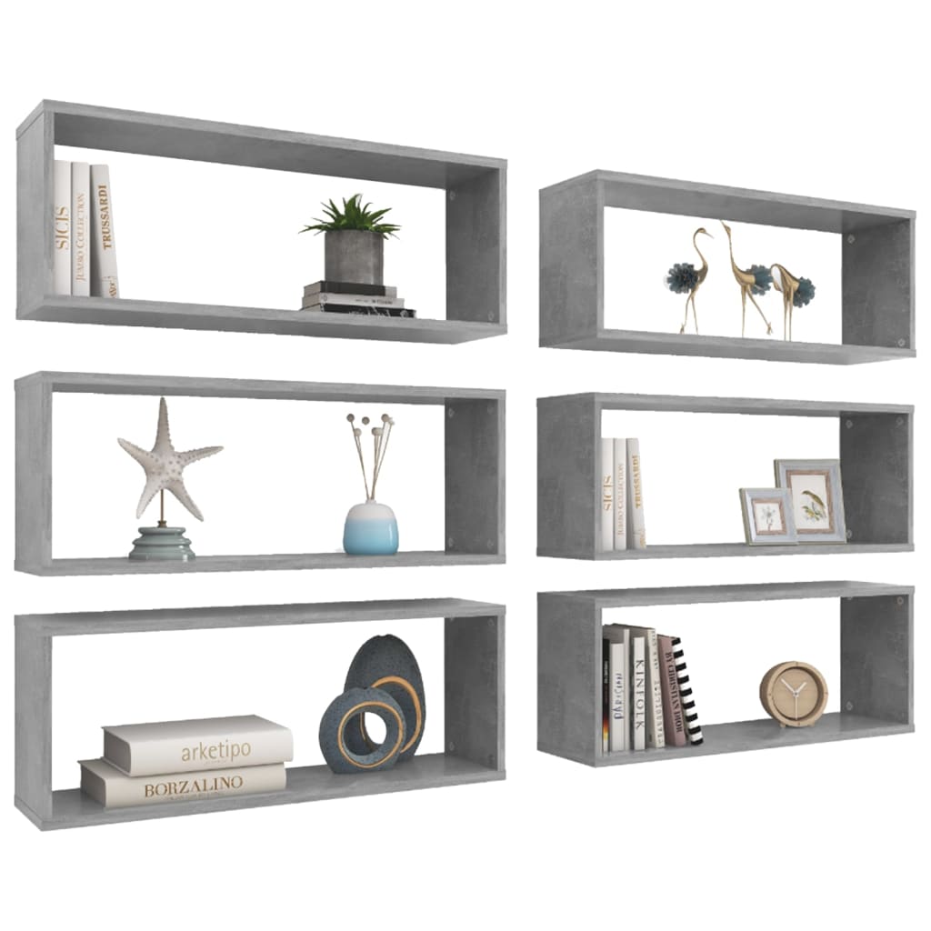 Vegghyller kubeformet 6 stk betonggrå 60x15x23cm konstruert tre