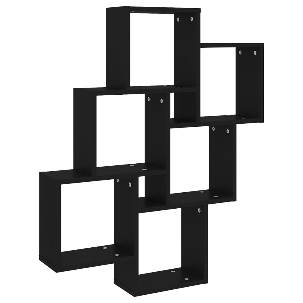 Kubeformet vegghylle svart 78x15x93 cm sponplate
